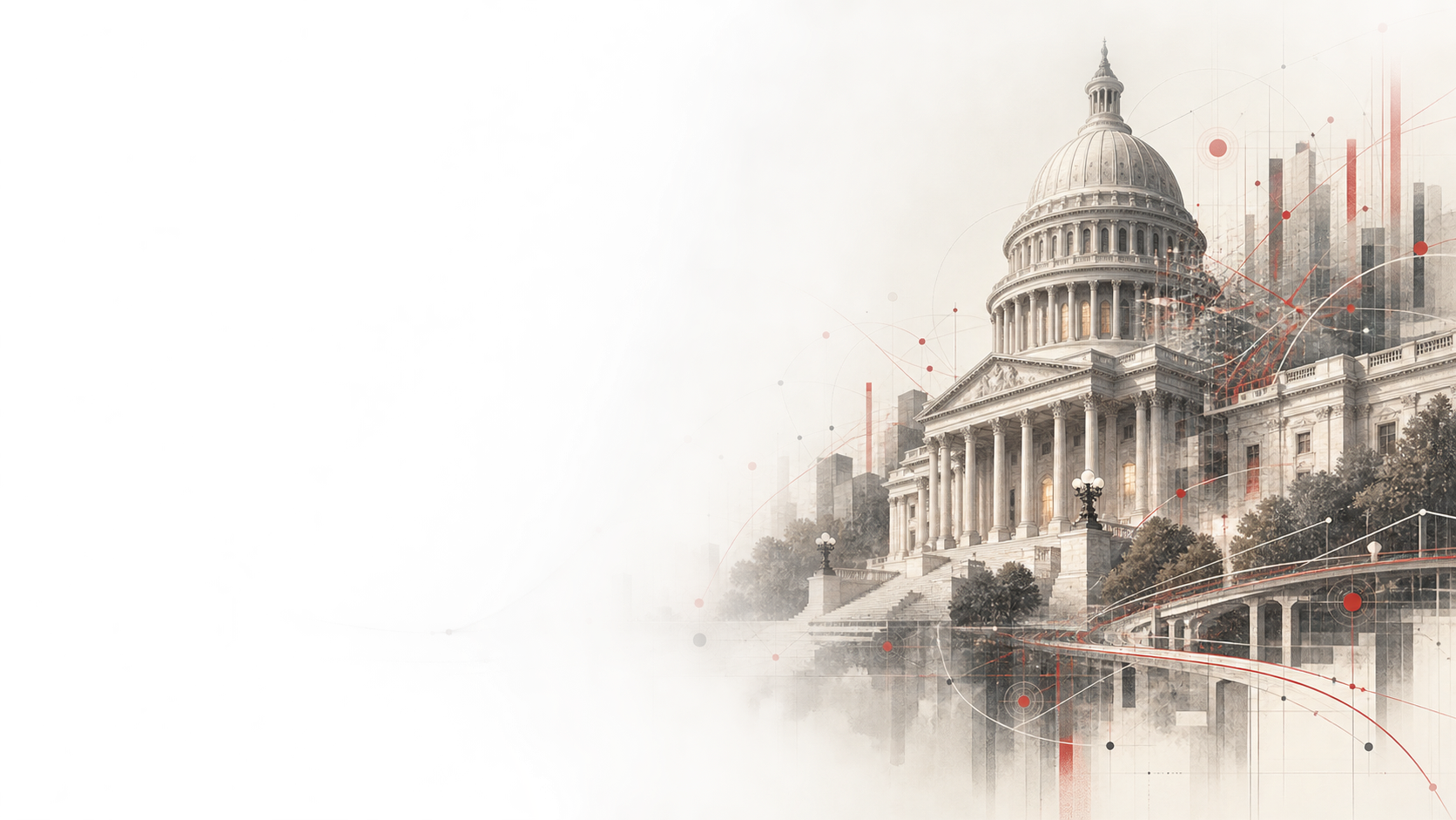 Architectural illustration connecting civic institutions, infrastructure, and concentrated capital